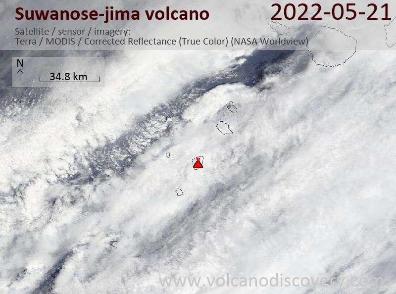 Satellite image of Suwanose-jima volcano on 21 May 2022