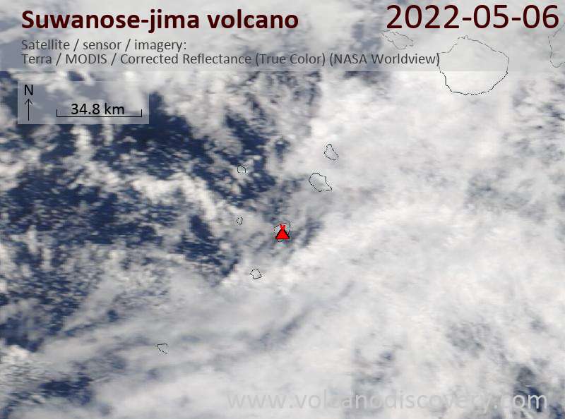 Satellite image of Suwanose-jima volcano on  6 May 2022
