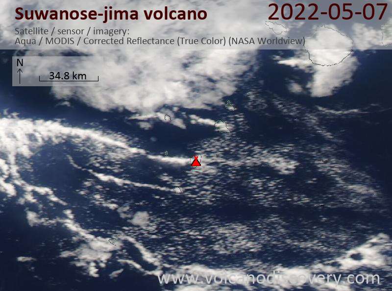 Satellite image of Suwanose-jima volcano on  7 May 2022