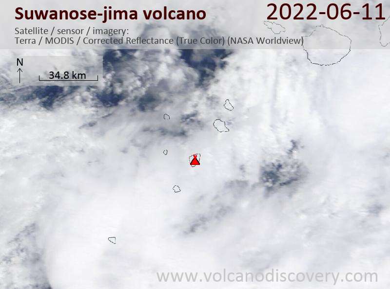 Satellitenbild des Suwanose-jima Vulkans am 11 Jun 2022