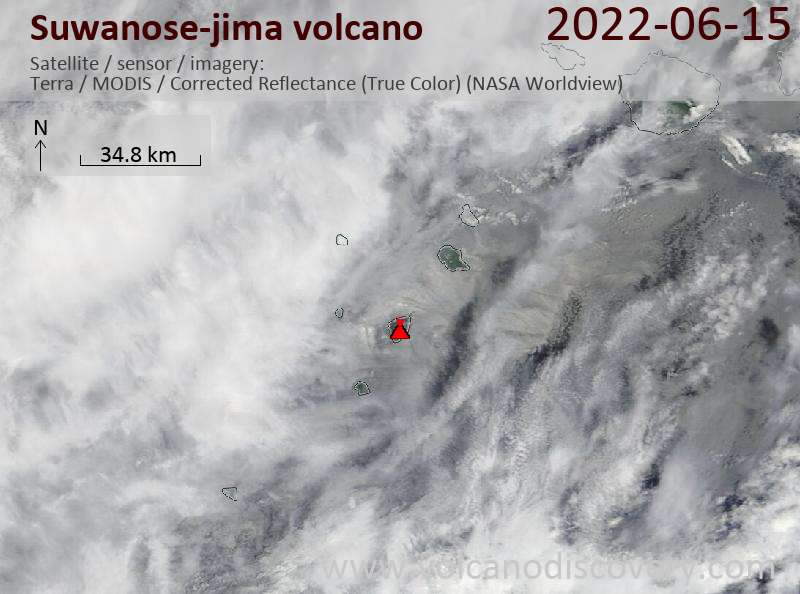 Спутниковое изображение вулкана Suwanose-jima 15 Jun 2022