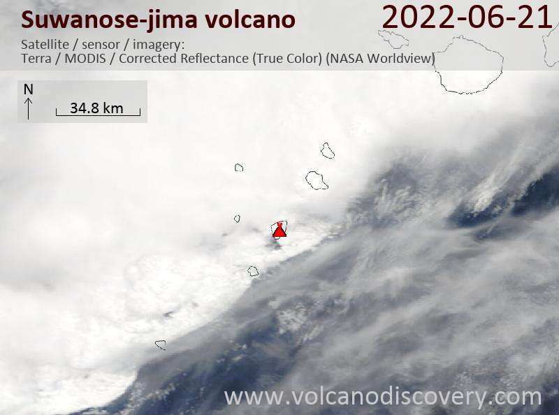 Satellitenbild des Suwanose-jima Vulkans am 21 Jun 2022