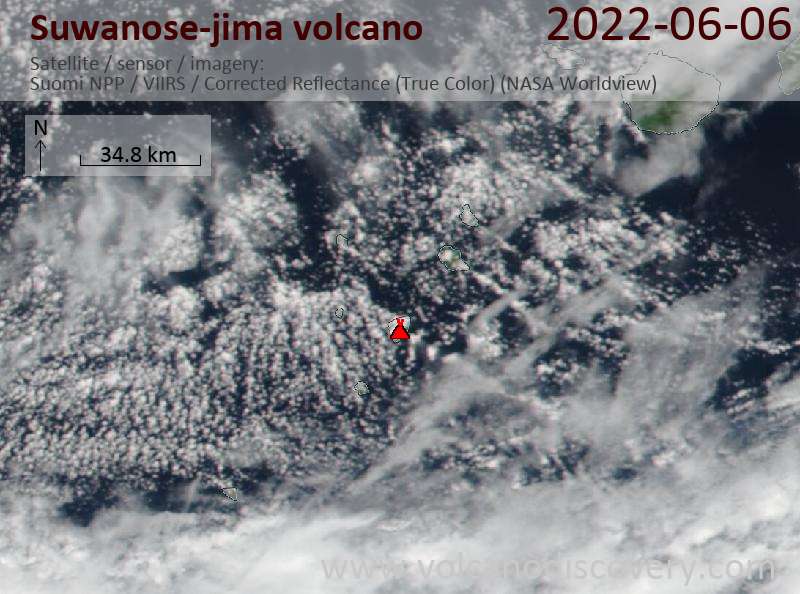 Satellitenbild des Suwanose-jima Vulkans am  6 Jun 2022