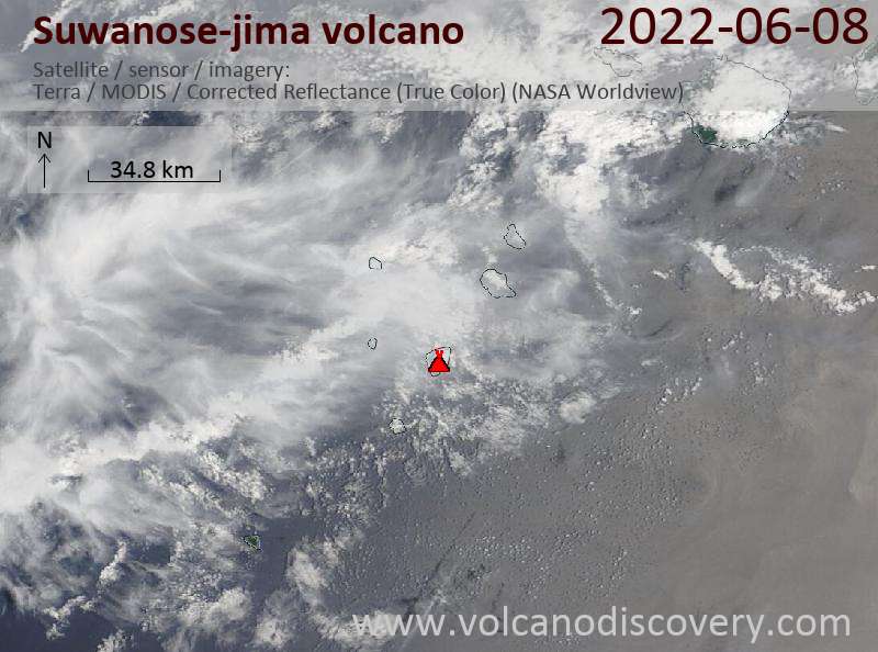 Satellitenbild des Suwanose-jima Vulkans am  8 Jun 2022