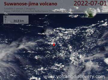 Satellite image of Suwanose-jima volcano on  1 Jul 2022