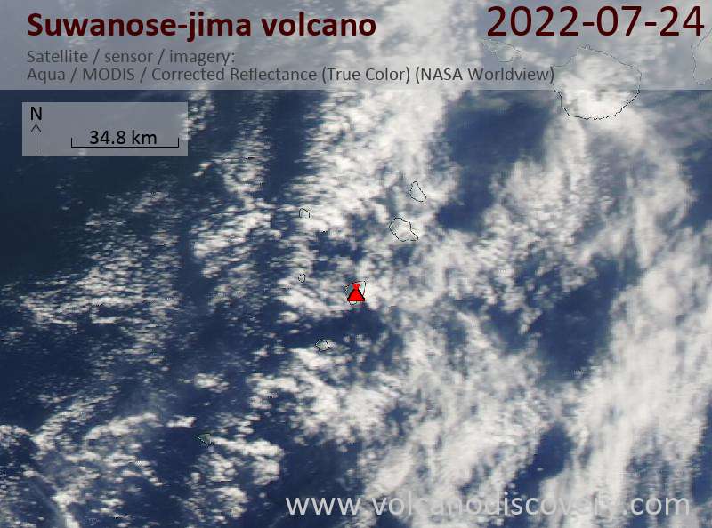 Satellite image of Suwanose-jima volcano on 24 Jul 2022