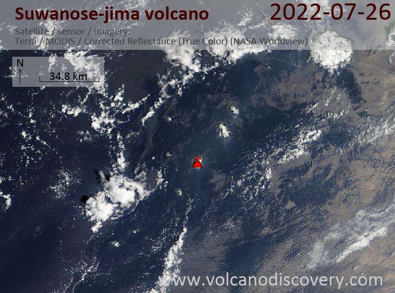Satellite image of Suwanose-jima volcano on 26 Jul 2022