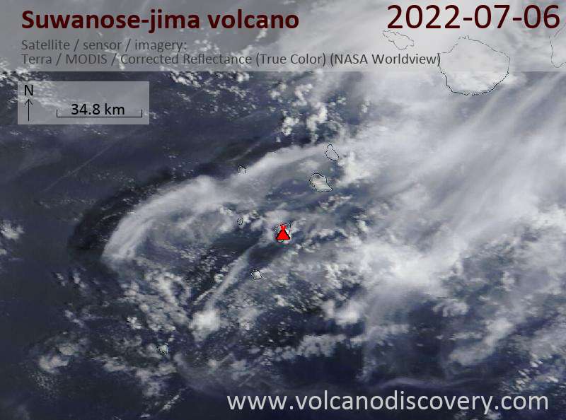 Satellite image of Suwanose-jima volcano on  6 Jul 2022