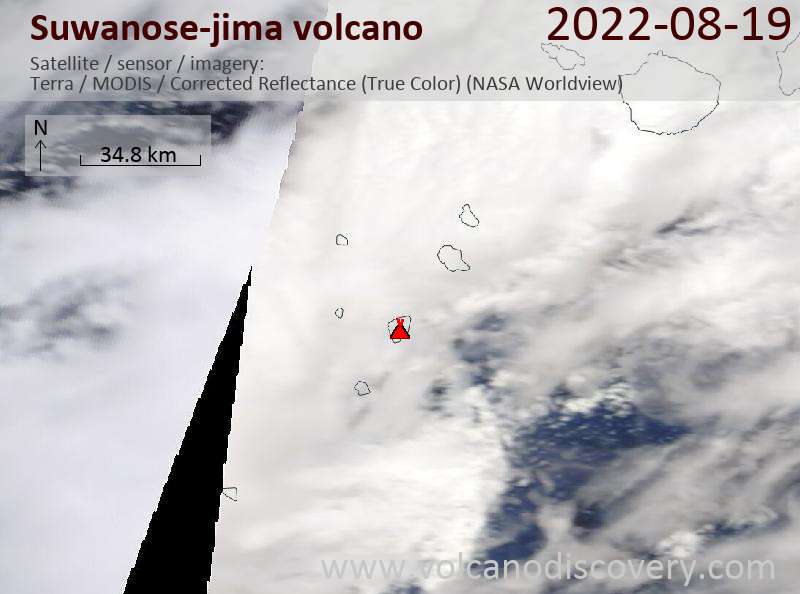 Satellite image of Suwanose-jima volcano on 19 Aug 2022