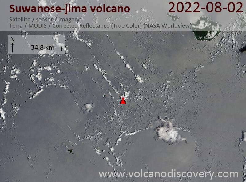 Satellite image of Suwanose-jima volcano on  2 Aug 2022
