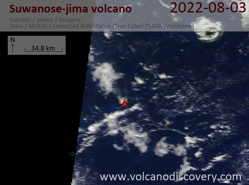 Satellite image of Suwanose-jima volcano on  3 Aug 2022