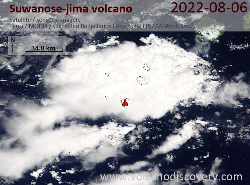 Satellite image of Suwanose-jima volcano on  6 Aug 2022
