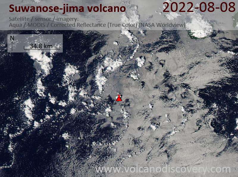 Satellite image of Suwanose-jima volcano on  9 Aug 2022