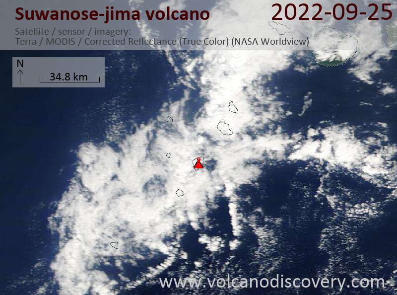 Satellite image of Suwanose-jima volcano on 25 Sep 2022