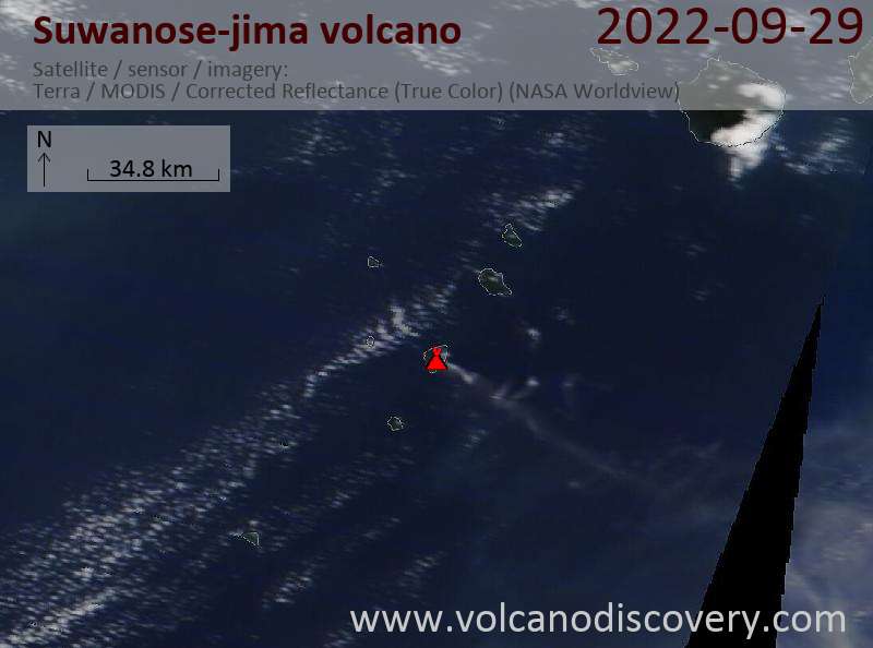 Satellite image of Suwanose-jima volcano on 29 Sep 2022