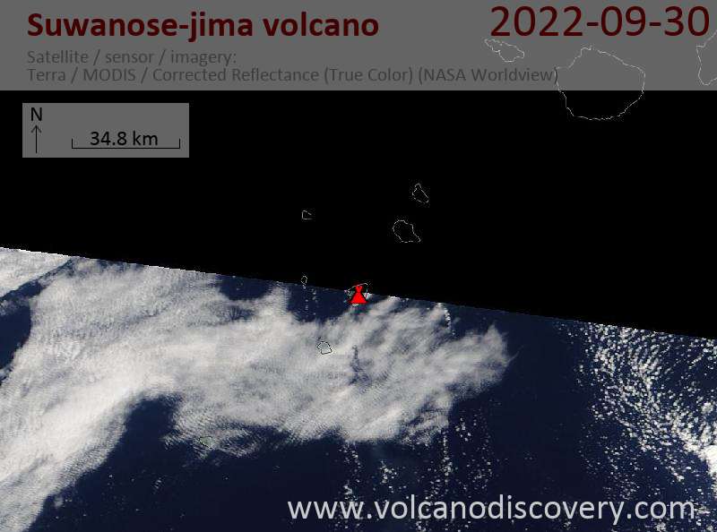 Satellitenbild des Suwanose-jima Vulkans am 30 Sep 2022