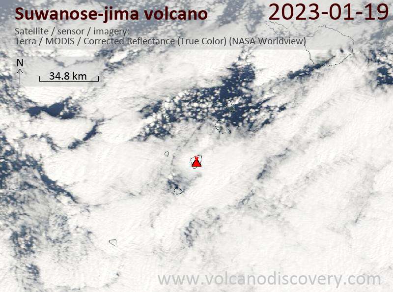 Satellite image of Suwanose-jima volcano on 19 Jan 2023