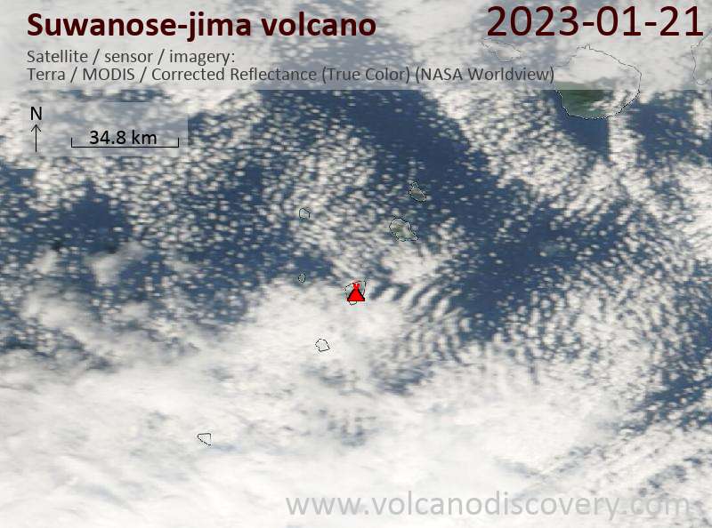 Satellite image of Suwanose-jima volcano on 21 Jan 2023