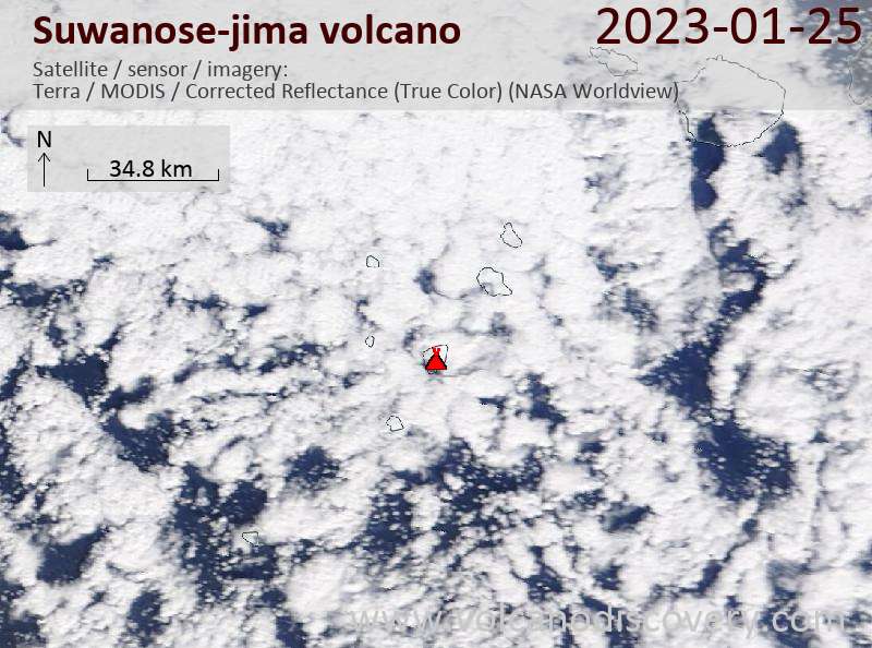 Satellite image of Suwanose-jima volcano on 25 Jan 2023
