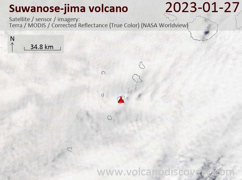 Satellite image of Suwanose-jima volcano on 27 Jan 2023