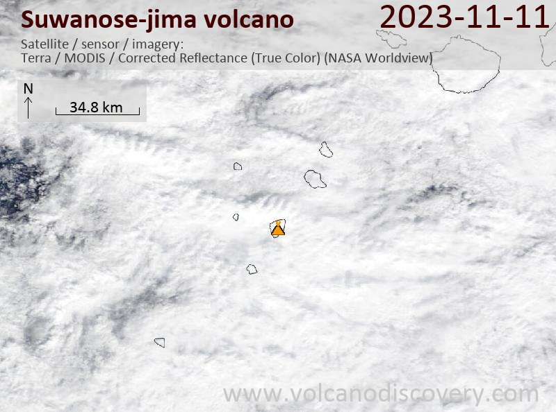 Satellite image of Suwanose-jima volcano on 11 Nov 2023