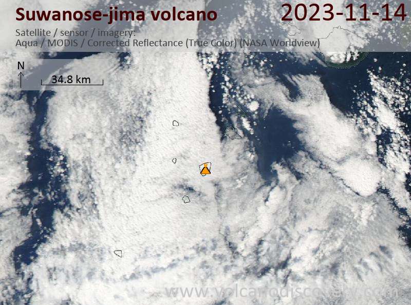 Satellite image of Suwanose-jima volcano on 14 Nov 2023