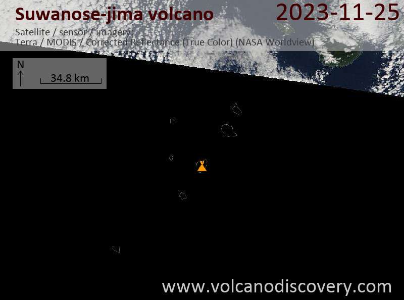 Satellitenbild des Suwanose-jima Vulkans am 25 Nov 2023