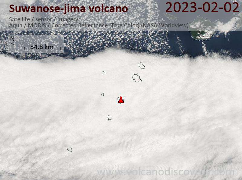 Satellitenbild des Suwanose-jima Vulkans am  2 Feb 2023