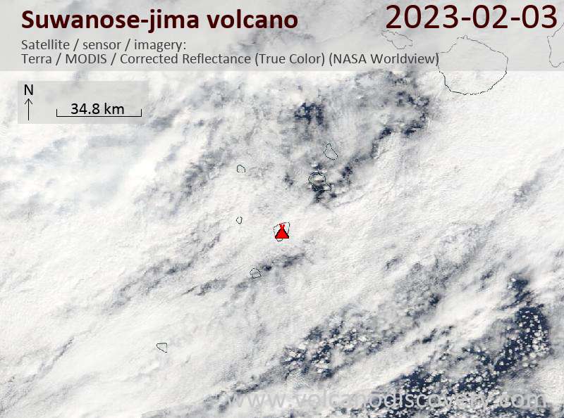 Satellite image of Suwanose-jima volcano on  3 Feb 2023