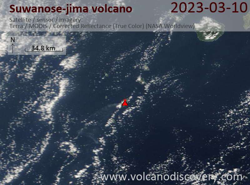 Satellite image of Suwanose-jima volcano on 10 Mar 2023
