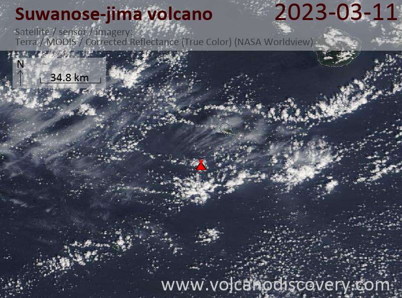 Satellite image of Suwanose-jima volcano on 11 Mar 2023