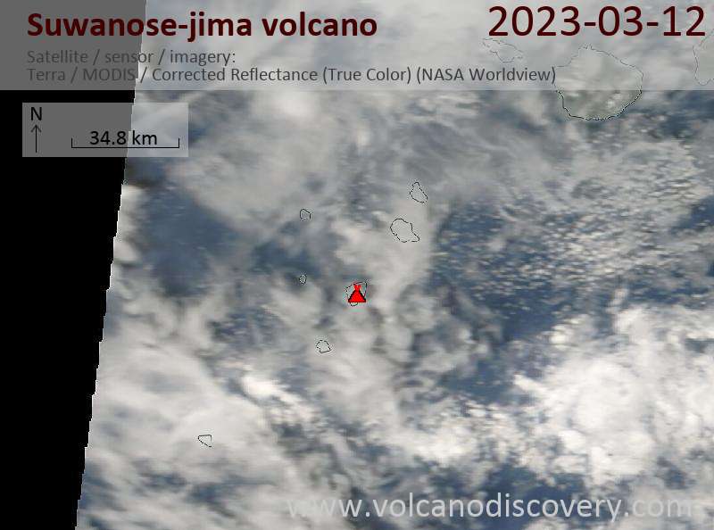 Satellite image of Suwanose-jima volcano on 12 Mar 2023
