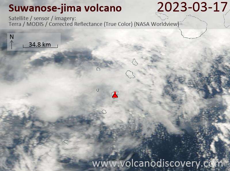 Satellite image of Suwanose-jima volcano on 17 Mar 2023