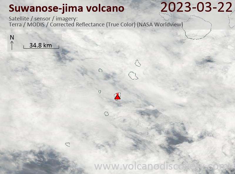 Спутниковое изображение вулкана Suwanose-jima 22 Mar 2023