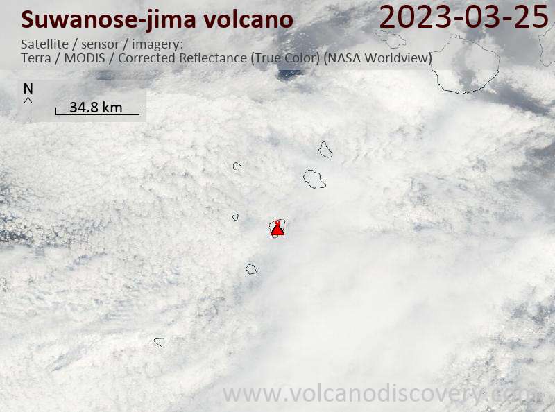 Satellite image of Suwanose-jima volcano on 25 Mar 2023