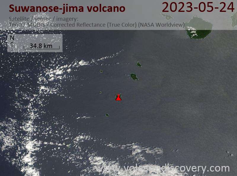 Satellite image of Suwanose-jima volcano on 24 May 2023