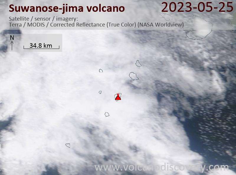 Satellite image of Suwanose-jima volcano on 25 May 2023