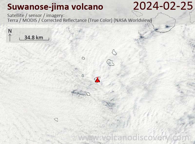 Satellitenbild des Suwanose-jima Vulkans am 25 Feb 2024