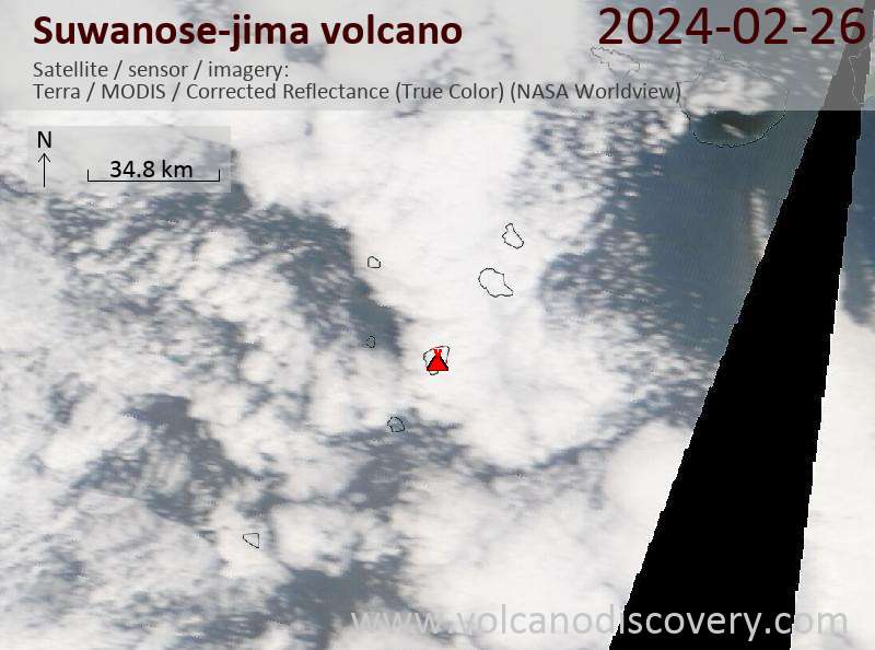 Satellitenbild des Suwanose-jima Vulkans am 26 Feb 2024