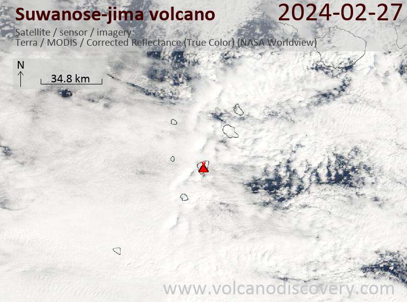 Satellitenbild des Suwanose-jima Vulkans am 27 Feb 2024