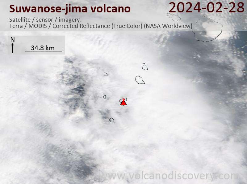 Satellitenbild des Suwanose-jima Vulkans am 28 Feb 2024