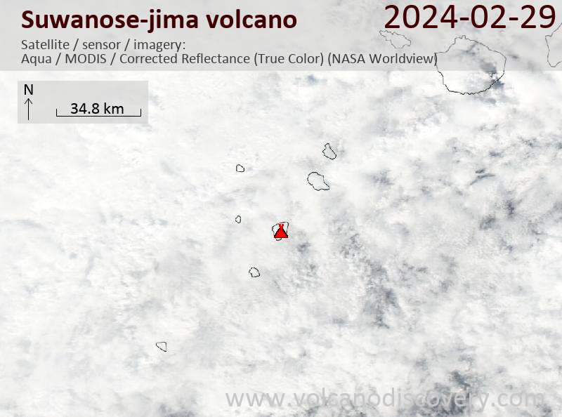 Satellitenbild des Suwanose-jima Vulkans am 29 Feb 2024