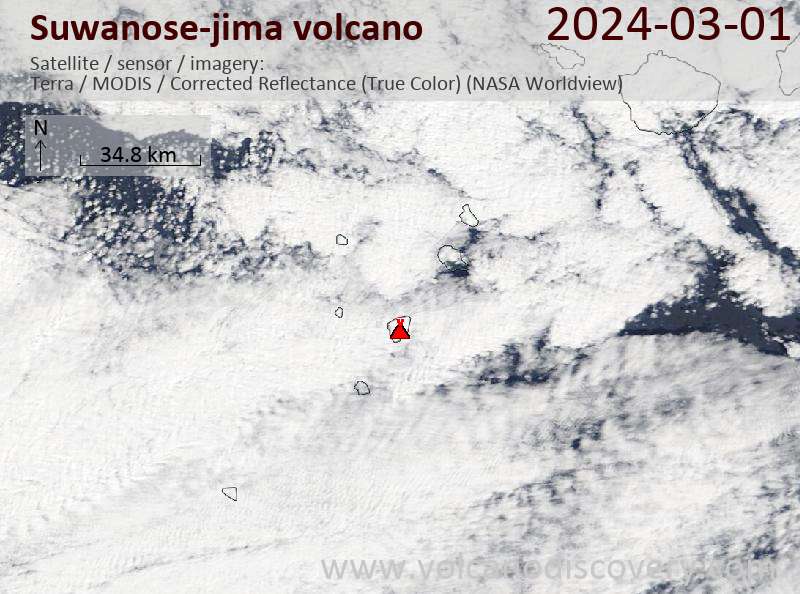 Satellitenbild des Suwanose-jima Vulkans am  1 Mar 2024