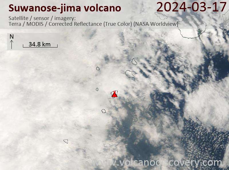 Satellitenbild des Suwanose-jima Vulkans am 17 Mar 2024