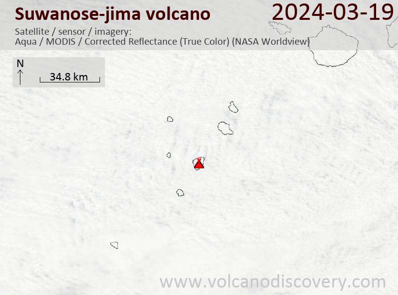 Satellitenbild des Suwanose-jima Vulkans am 19 Mar 2024