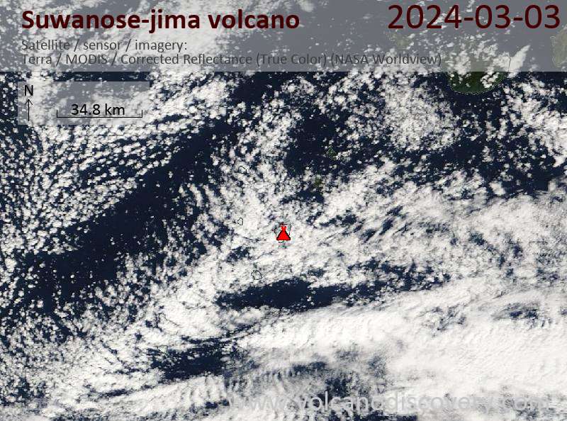 Спутниковое изображение вулкана Suwanose-jima  3 Mar 2024