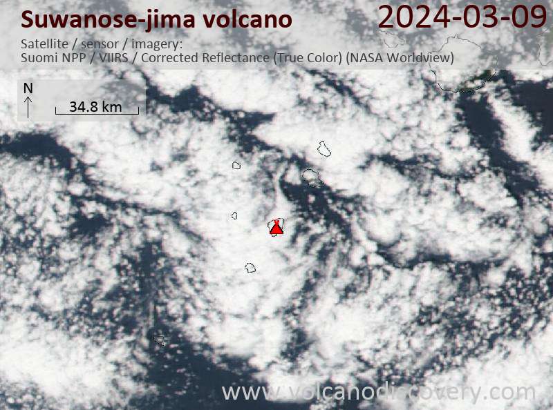 Satellitenbild des Suwanose-jima Vulkans am  9 Mar 2024