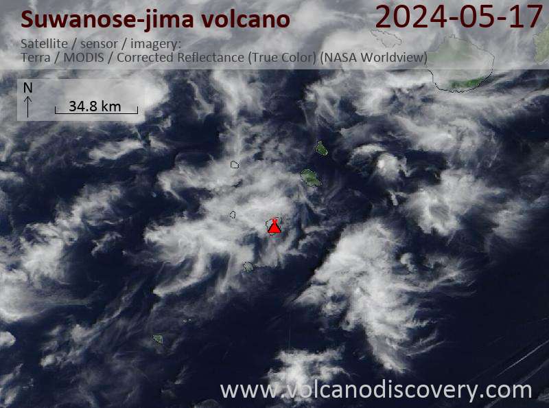 Satellitenbild des Suwanose-jima Vulkans am 17 May 2024
