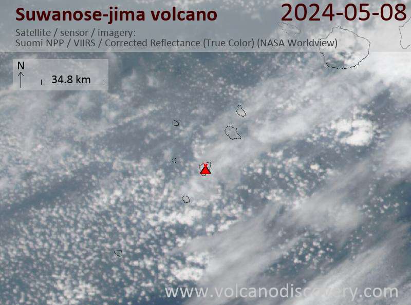 Satellite image of Suwanose-jima volcano on  8 May 2024