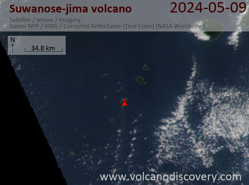 Satellite image of Suwanose-jima volcano on  9 May 2024